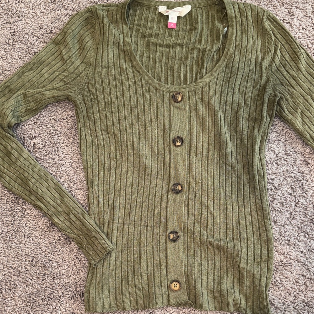 Green Ribbed Button-Up Cardigan